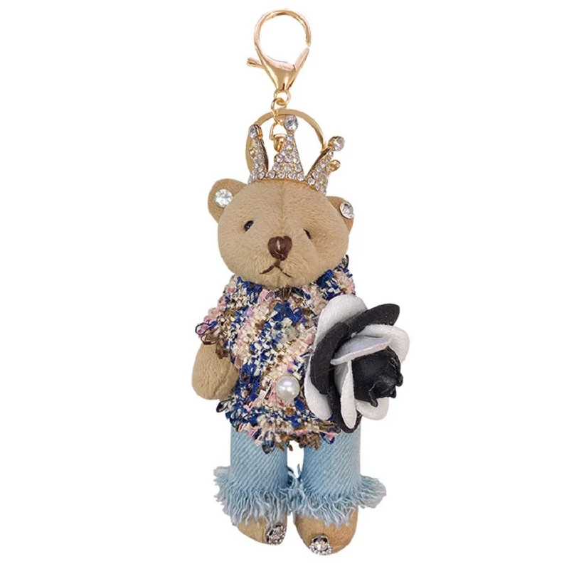 

Crown Bears Cute Stuffed Bear Key chain Cute Girl Doll Small Camellia Pendant Accessories Lady's car pendant gift key chains