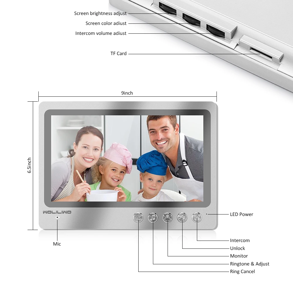 9-дюймовый Wi-Fi видеодомофон 2 квартиры с RFID ИК дверной Звонок камера Домашняя