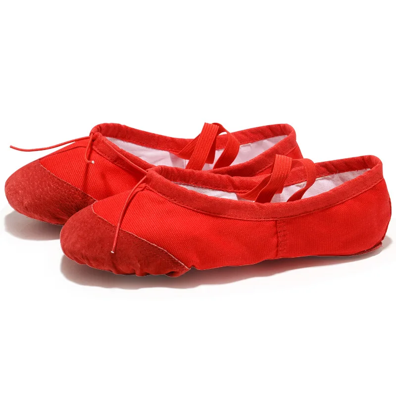 USHINE Leather Head Indoor Exercising Shoes Yoga Practice Slippers Gym Children Canvas Ballet Dance Shoes Girls Woman Kids