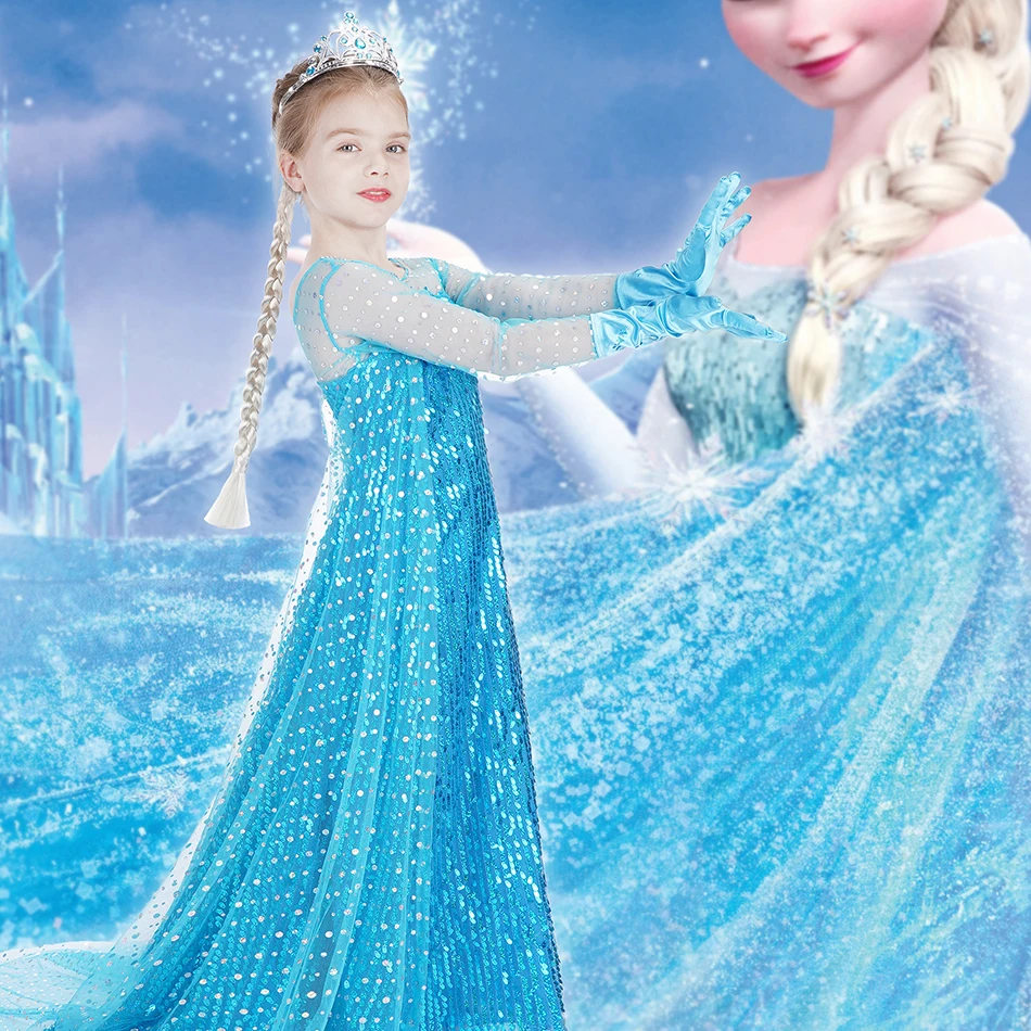 

Elsa Girls Dress Princess Dresses Disney Kids Dresses for Girls Children Clothing Anna Elsa Party Snow Queen Cosplay
