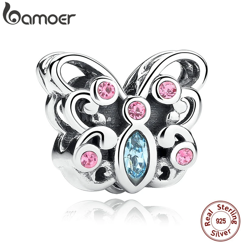 BAMOER, 925 пробы, серебряная бабочка, животные, талисманы, подходят для браслетов и ожерелий для женщин, аксессуары для помолвки SCC003