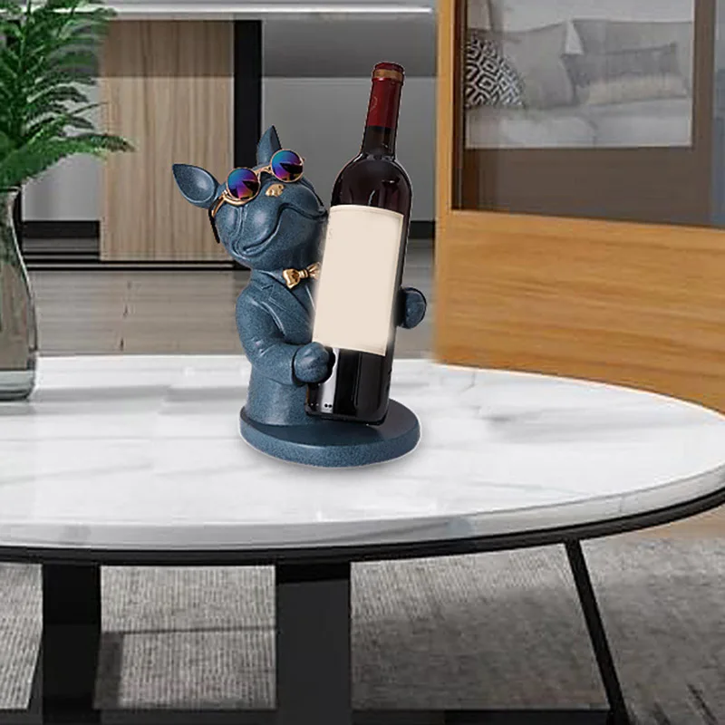 

Resin Bulldog Figurine Wine Bottle Holder Wine Rack Animal Sculpture Living Room Table Decoration A1