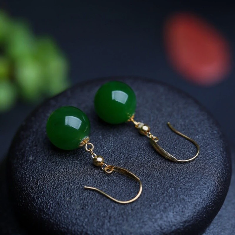 Натуральный нефритовый зеленый 10 мм серьги из бисера модные очаровательные