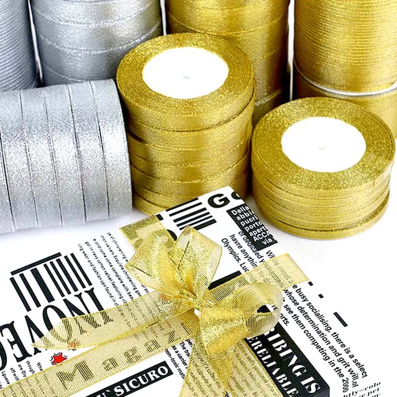 25 ярдов 22 м ручной работы золотые серебряные металлические блестящие ленты для