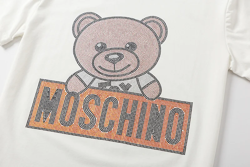 

2020 Moschino High Quality T-Shirts Crystal Bear Pattern Shirts Casual O-Neck Cotton Shirts With Brand Label