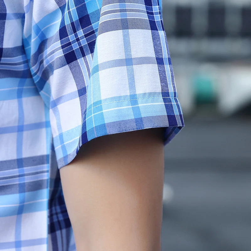 Spring and summer men's Short Sleeve Plaid Shirt Europe and the United States trend outdoor sports and leisure college fat plus