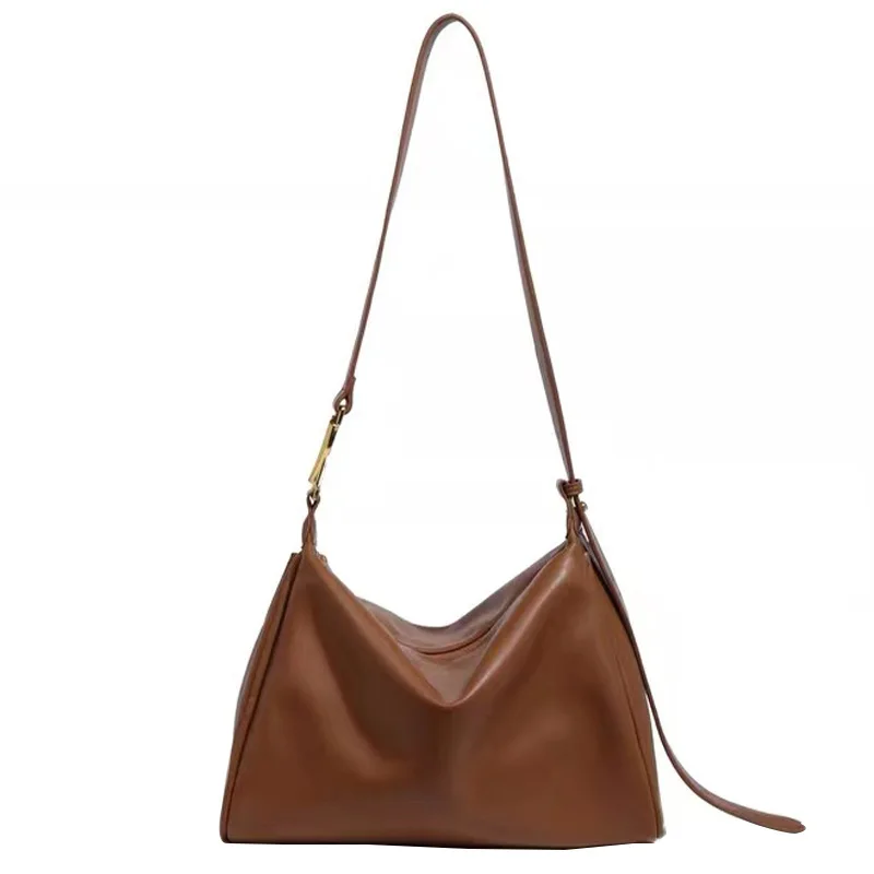 

2021 Simple Large Soft Hobo Bag Cowhide Leather Women Handbag Green 31cm Lady Elegant Daily Shoulder Bag