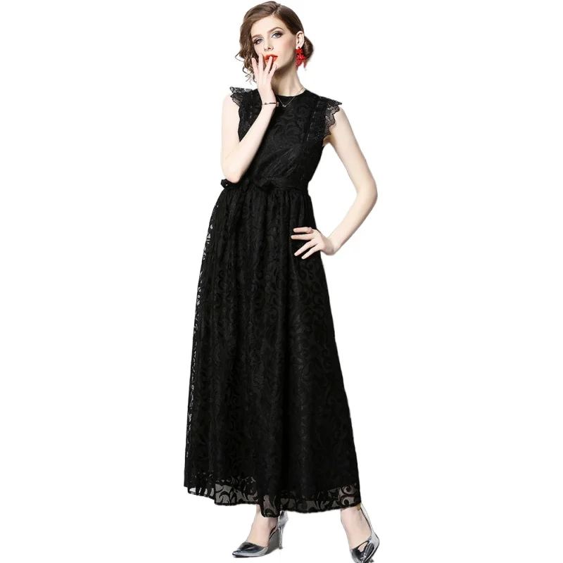 

Simgent Long Party Dress Women Sleeveless Lace Up A Line Elegant Maxi Dress Womens Clothing White Black Vestidos Jurken SG07313