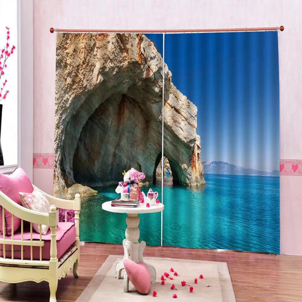 

Seaside Decor Shower Curtain Old Rocky Stone Arches Seacoast Summer Light Nature Scenery Mediterranean Indoor Drapes