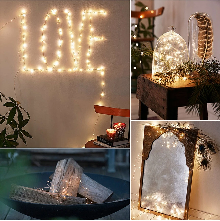 

30/20/10/5/3/2/1MFairy Lights Copper Wire LED String lights Holiday lighting For Christmas Tree Garland Wedding Party Decoration
