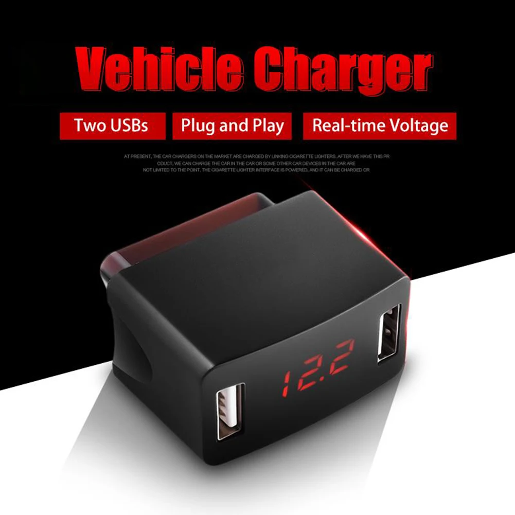 Автомобильный Зарядное устройство с двумя портами USB гнездо Напряжение Дисплей