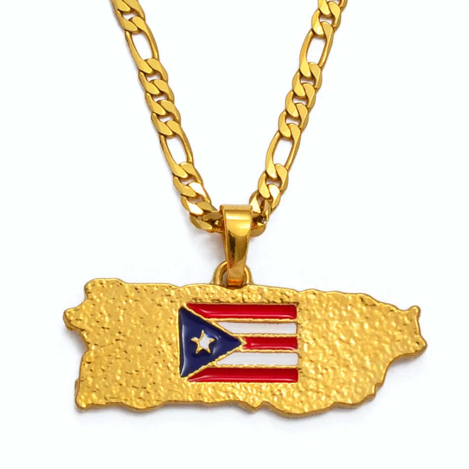 

VILAGE Puerto Rico Flag Map Pendant Necklaces For Women / Men Gold Color PR Puerto Rican Jewelry Gifts