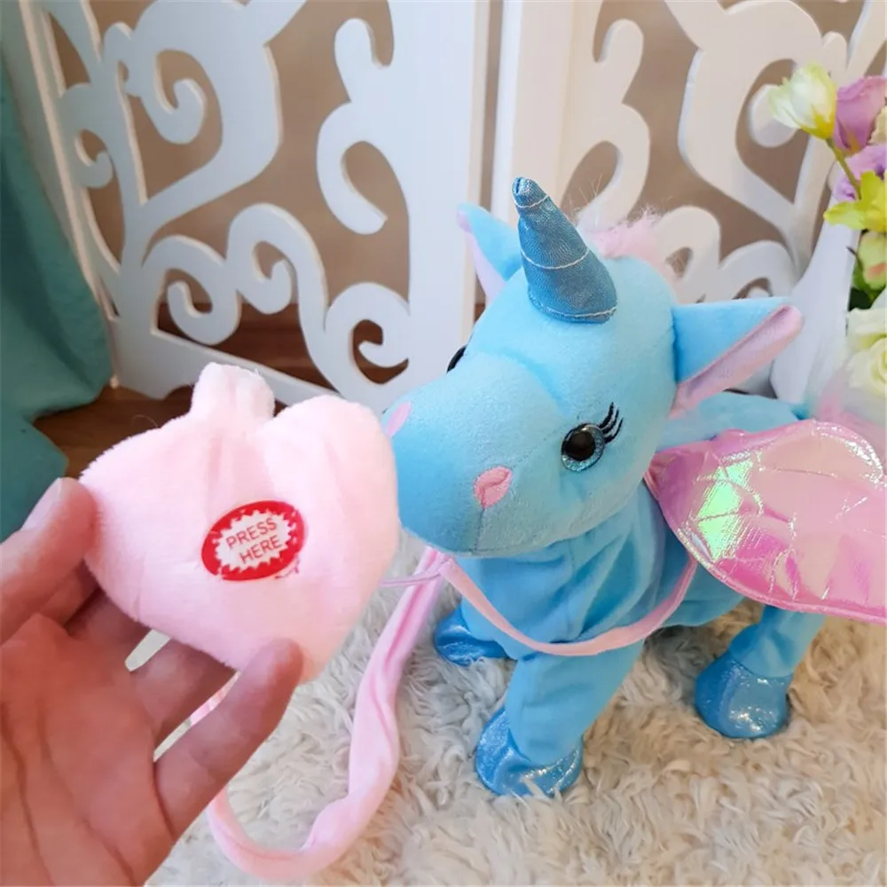 Juguetes el&eacute;ctrica caminar Peluche de unicornio de juguete Animal relleno caballo m&uacute;sica mu&ntilde;eca para los ni&ntilde;os regalos de navidad-1