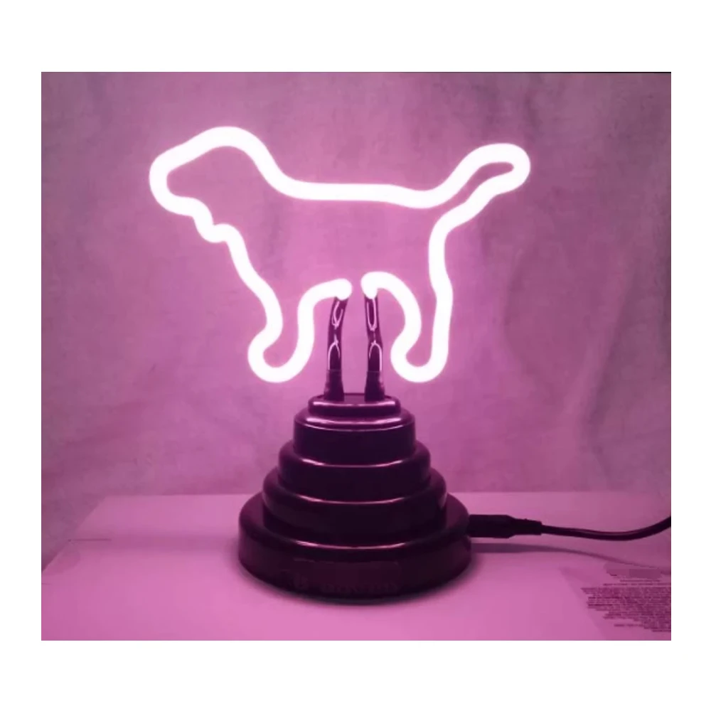 

Розовая собака, неоновая вывеска, черная пластиковая основа, ручная работа, Настоящая стеклянная трубка, украшение для дома, арт-подарок, со...