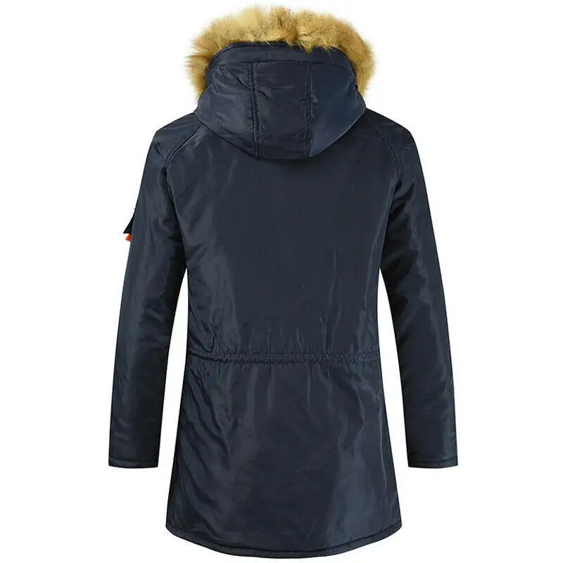 

Men Faux Fur Hooded Parka Jacket Winter Warm Padded Long Coat Outerwear Overcoat