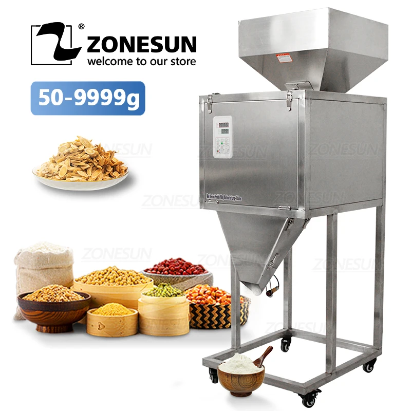 

ZONESUN 50-9999g Semi-automatic Dry Powder Filling Weighing Machine Granule Rice Materials Food Filler Packing Machinery