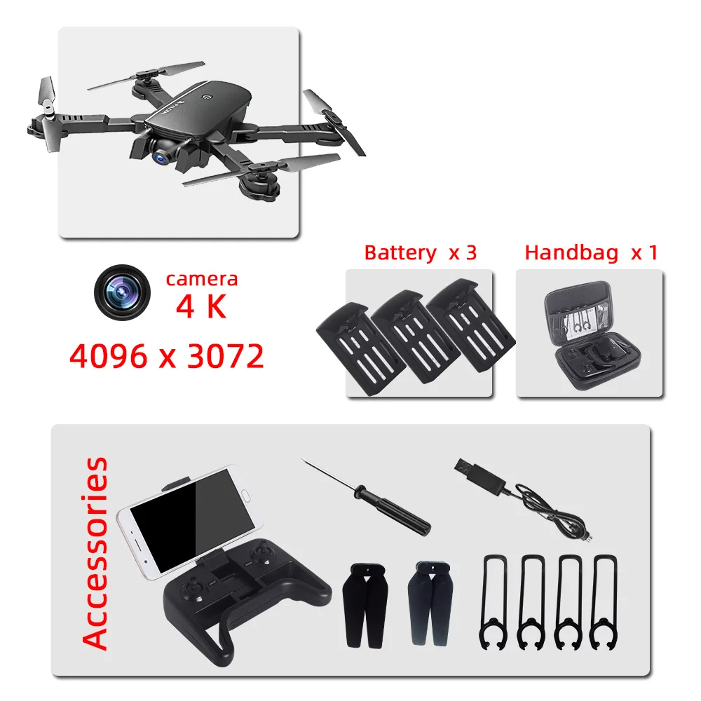black 4K 3B bag Дрон Профессиональный Дроны с камерой HD мини Дрон rc вертолет 4k игрушки Квадрокоптер drohne com câmera Квадрокоптер Селфи - Цвет: black 4K 3B bag