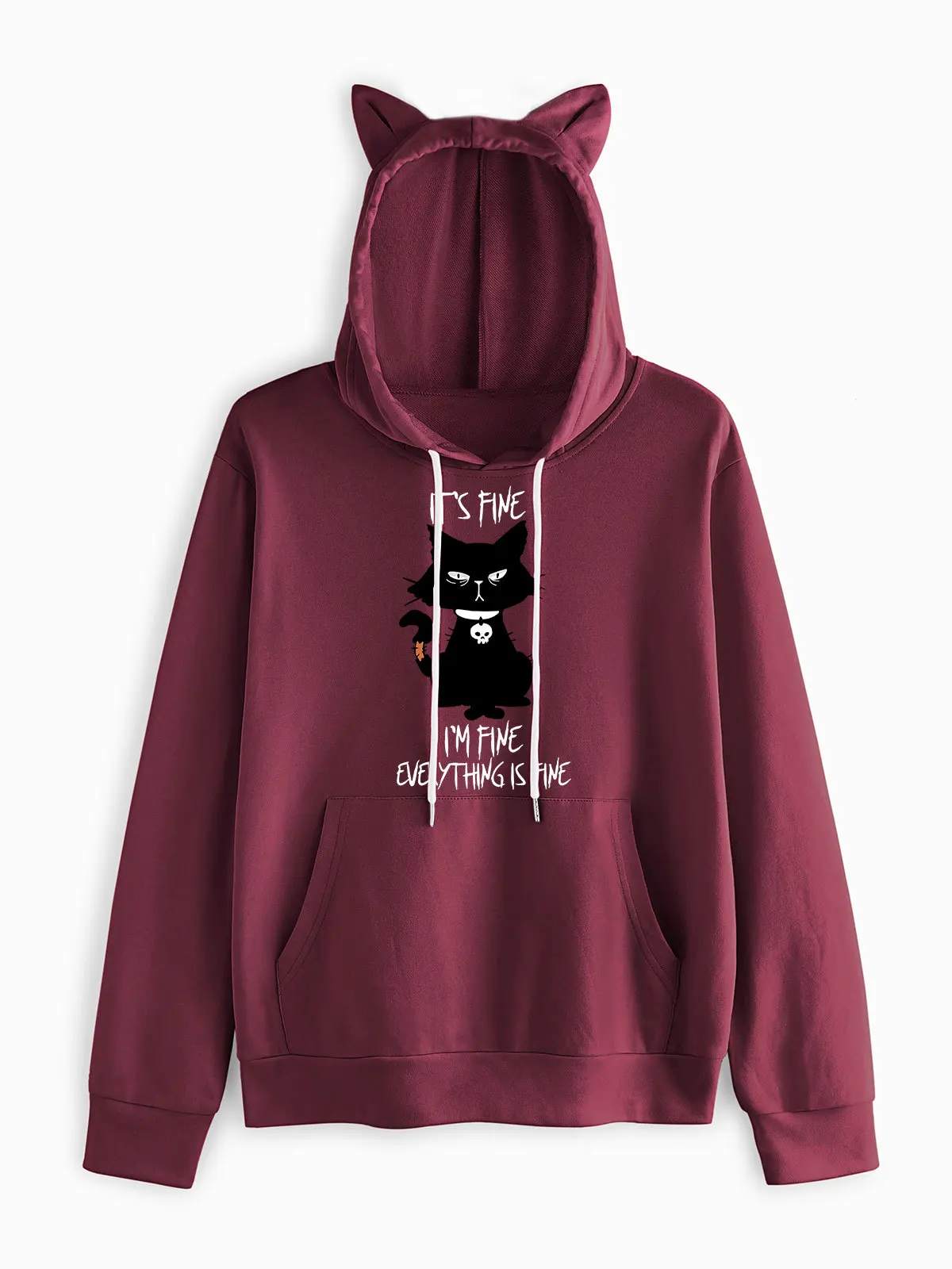 

Женская толстовка с капюшоном и кошачьими ушками, с карманами