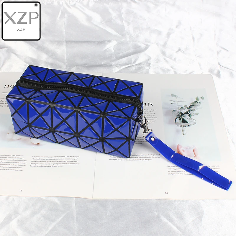 Dark Blue XZP Новая Женская Геометрическая косметичка на молнии большая посылка для хранения Алмазная косметичка лазерная вспышка кожаные женские косметички - Цвет: Dark Blue