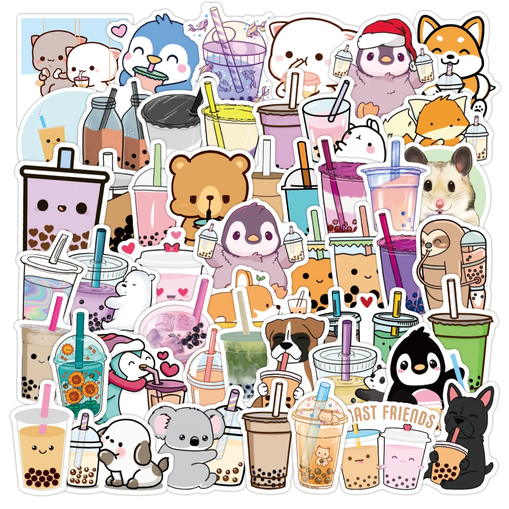 

50/100PCS Pearl Milk Tea Stickers Cute Cartoon Girl Boba Bubble Teas Decal Refrigerator Phone Waterproof Children's Toy Stickers