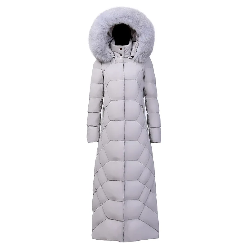 

Women's down coat big hair collar super long down jacket for women thickened and lengthened over the knee