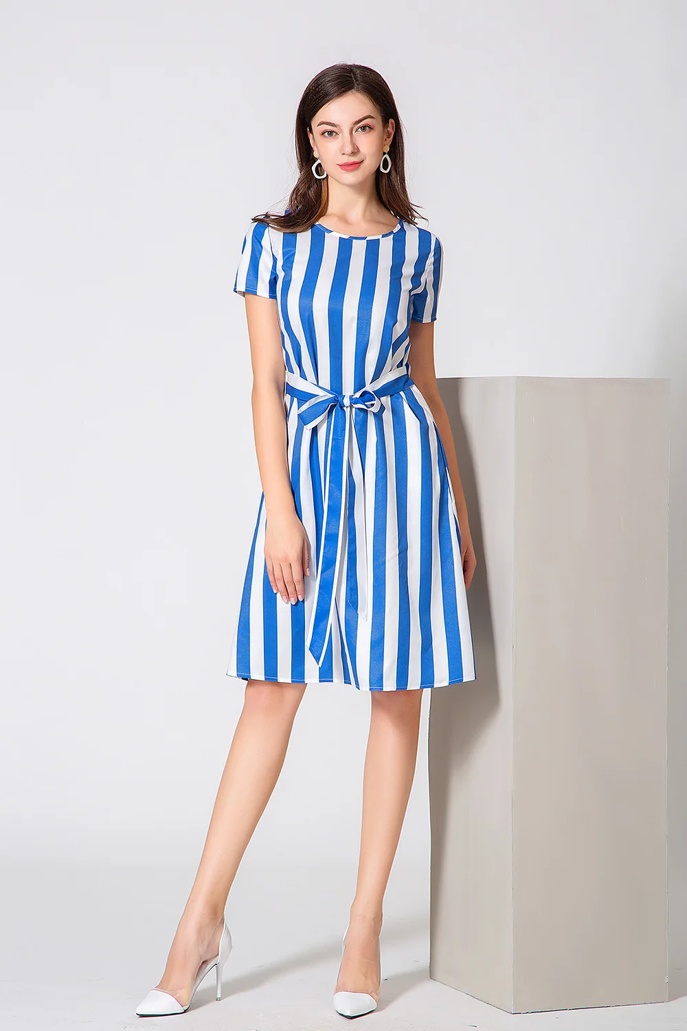 

ZOGAA Ladies Dress Women Casual Vintage Blue Striped Dress 2020 Summer Bohemian Beach Sundress Plus Size Loose Vestidos