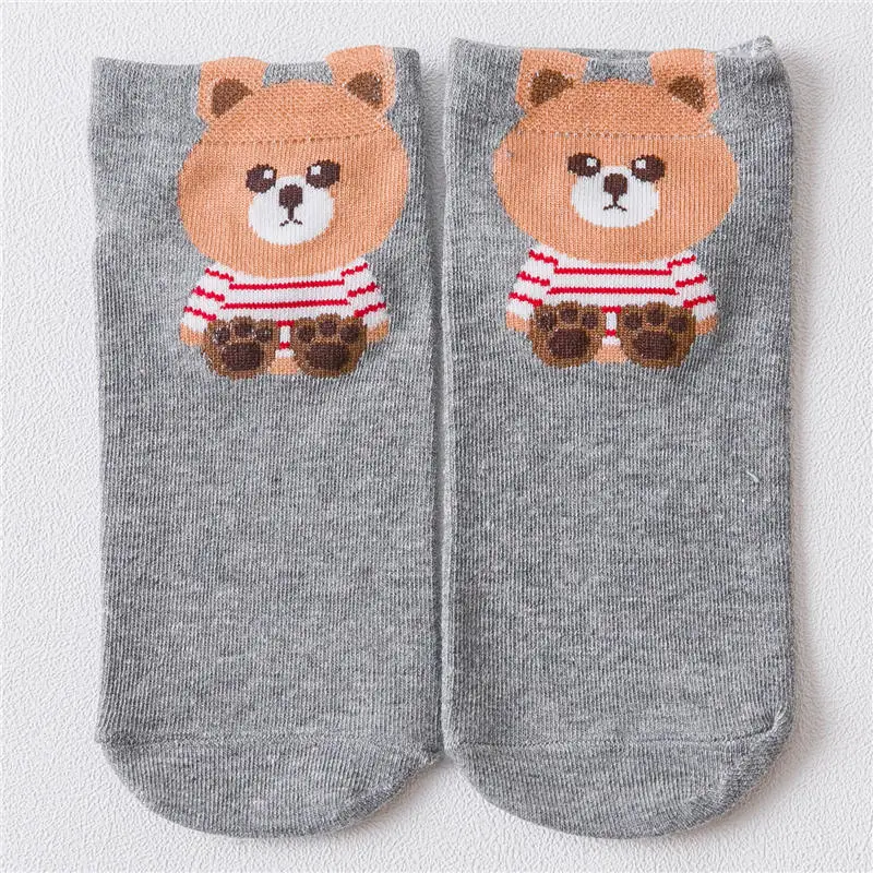 Gray Bear Милые женские хлопковые носки с животными; летние короткие носки с кошкой и собачкой; женские повседневные Мягкие забавная лодка; носки - Цвет: Gray Bear