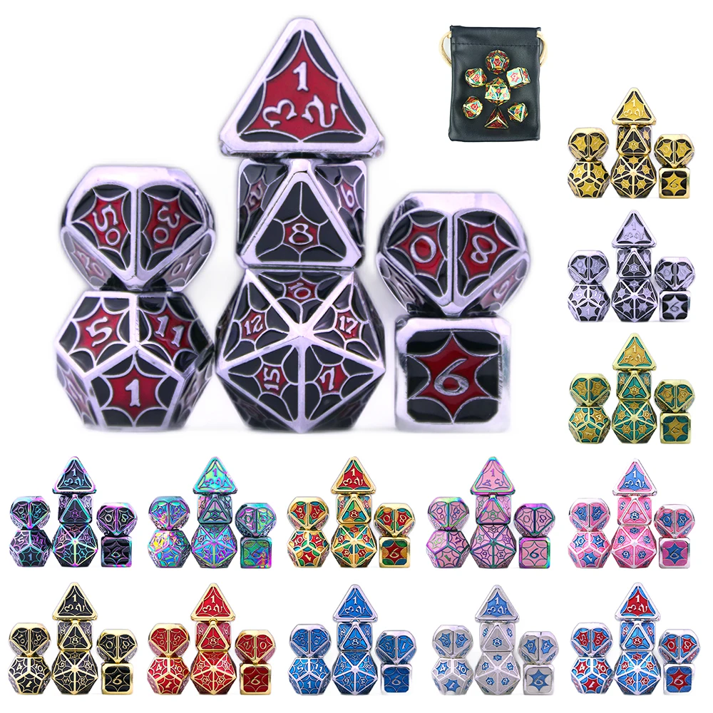 DND набор металлических игральных костей 7 шт. многогранный куб с кожаной сумкой