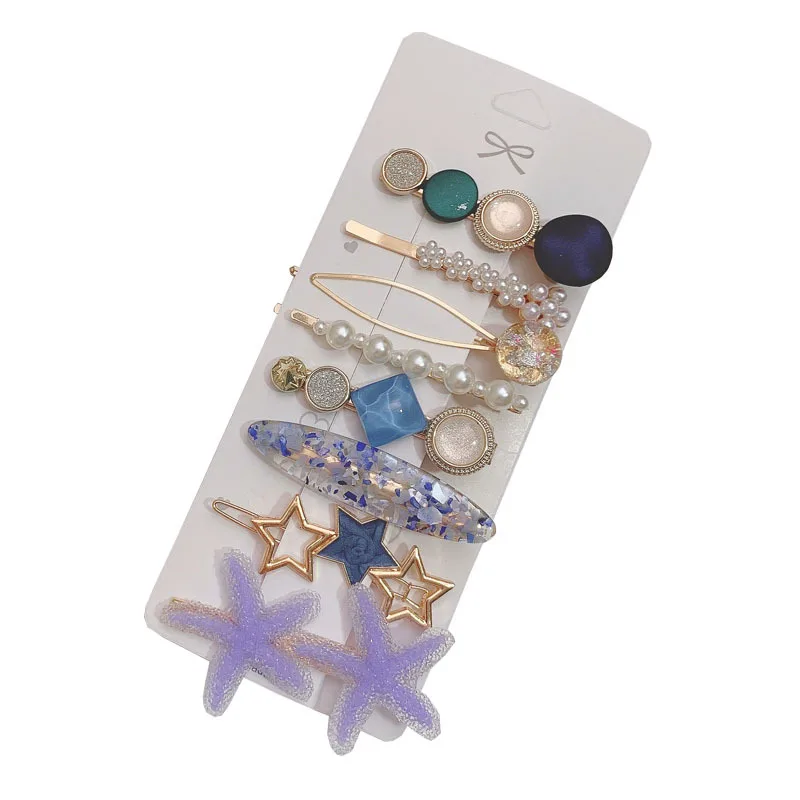 

7/8pcs/set Web celebrity side pearl broken hairpin back head clip heavy industry girls clip headwear female Korean hairpin