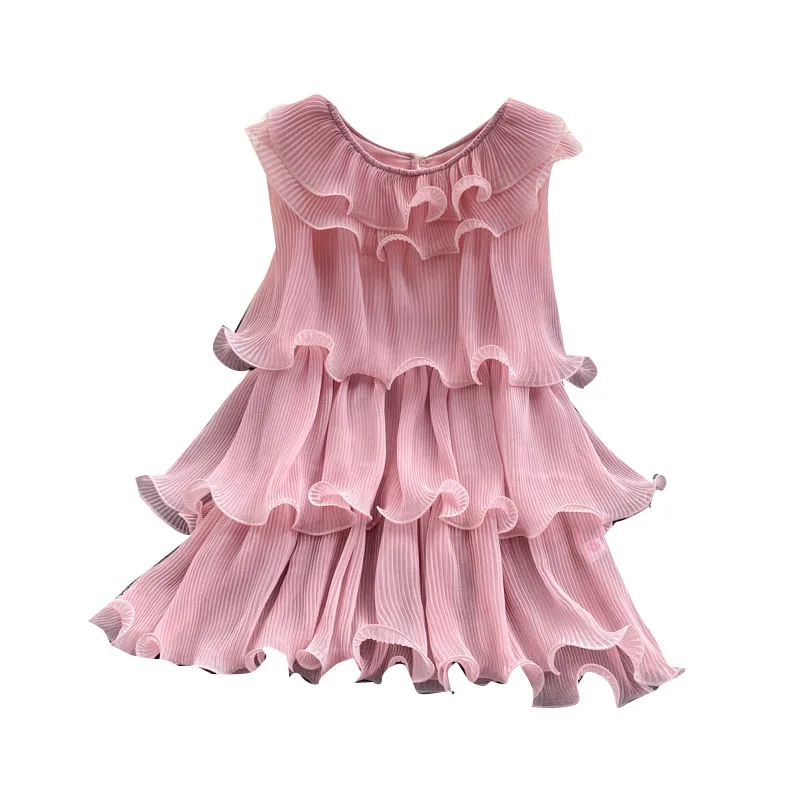 

Kimutomo Ruffles Chiffon Blouse Women Solid Color Summer New Fashion Female O-neck Sleeveless Slim All Matching Shirt Sweet