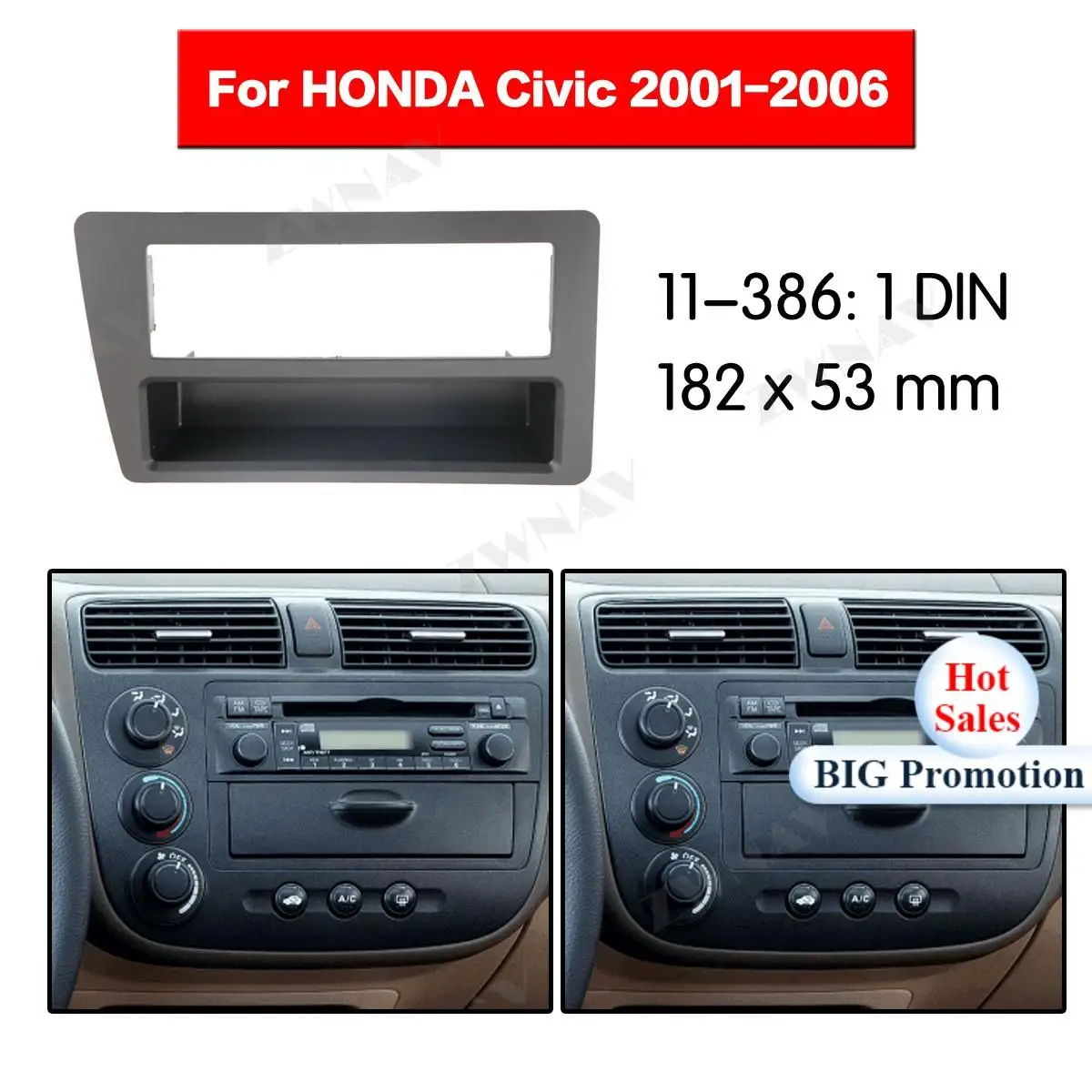 Автомобильный мультимедийный плеер рамка для 2001 2002 2006 Honda Civic 1 DIN Авто AC черный LHD