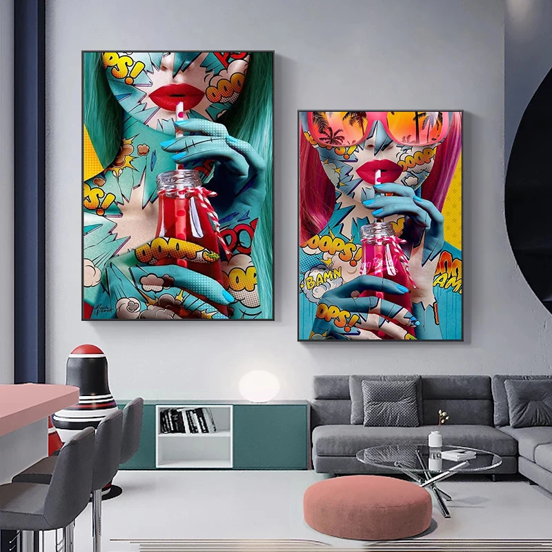 

Граффити, рутая девочка плакат современный леди плакаты-портреты и принты из плотной ткани, Декоративная Настенная картина без рамки для Го...