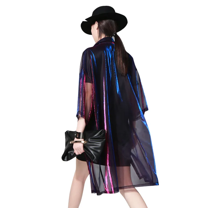 Цветная свободная длинная рубашка Женская Солнцезащитная блузка пальто