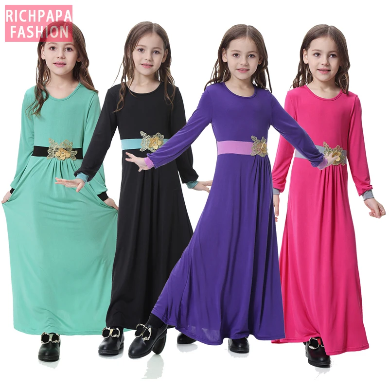 Платья 2019 абайя Дубай Арабский кафтан Турция детский мусульманский хиджаб