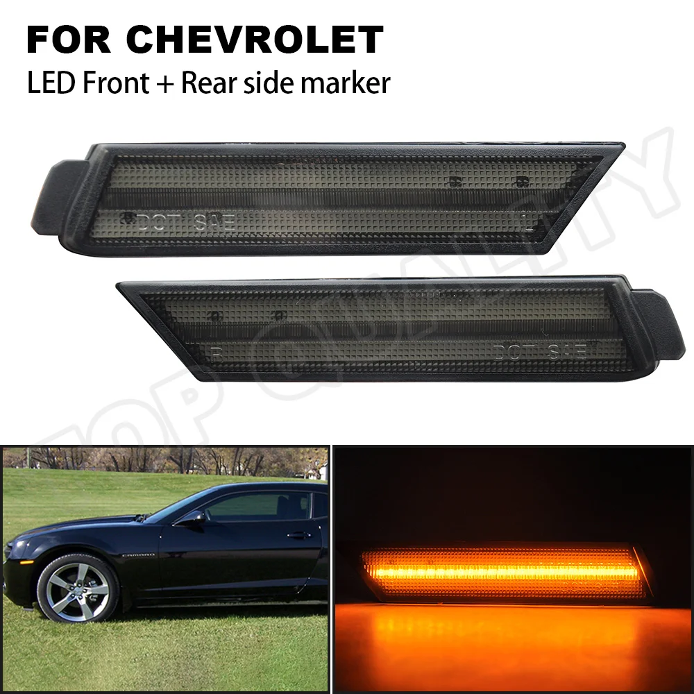 

2Pcs Smoked Front Amber LED Side Fender Marker Lamp Light For Chevy Chevrolet Camaro 2010 2011 2012 2013 2014 2015