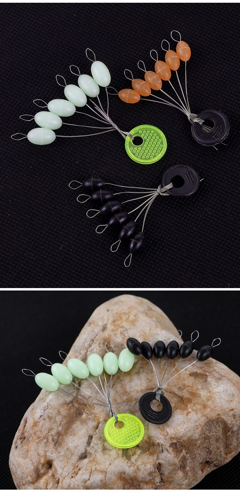 60pcs /10packs Large Space Beans Olive Luminous Rubber Stopper Fishing Tackle Sea Fishing Accessories Silica Gel Connector