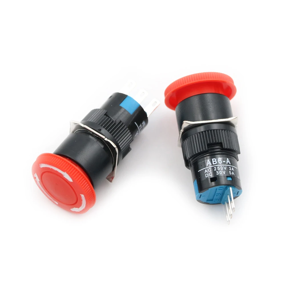 

2pc Emergency Stop Push Button Switch Red Mushroom Cap Self Lock AC 250V 5A Switch Equipment Lift Elevator Latching