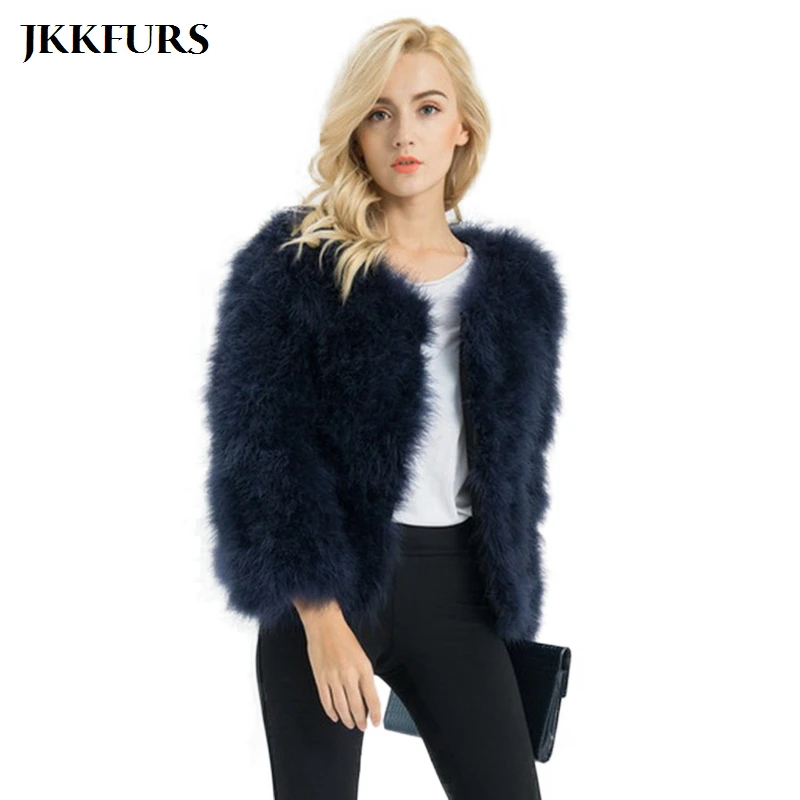 JKKFURS Новое Женское пальто с натуральным мехом зимняя теплая куртка из