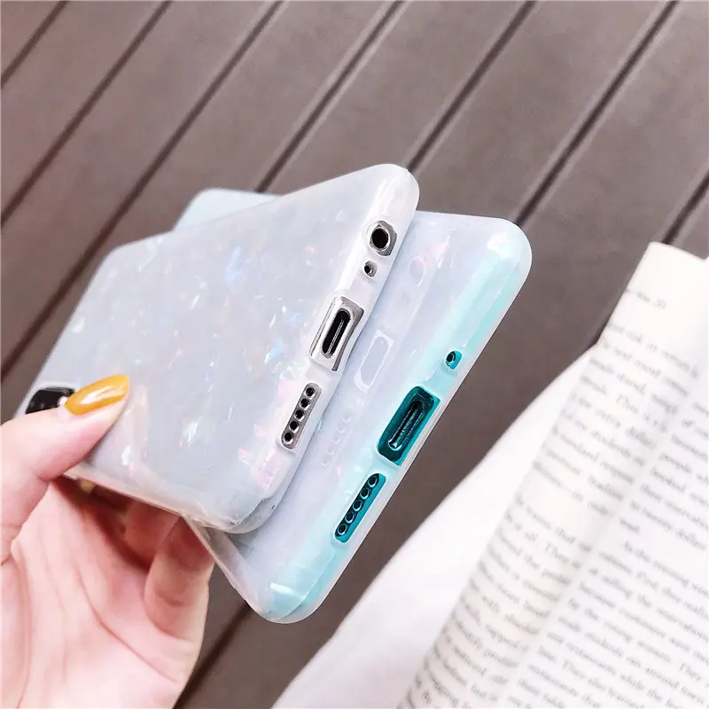 ELALA Glossy Marble Case For Samsung Galaxy Note 10 Plus Bling Conch Shell Epoxy Silicone Glitter Soft TPU Cover Pro |