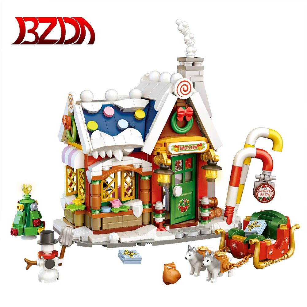 

BZDA Merry Christmas Theme Tree House Santa Claus Snowman Assemble Model Mini Bricks Building Blocks Christmas Toys For Kids