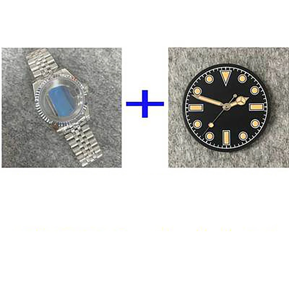 

New Watch Case+Band+Dial+Hands 39mm Transparent Bottom Stainless Steel Case Dog Tooth Log Tooth Ring for NH35/36 Movement