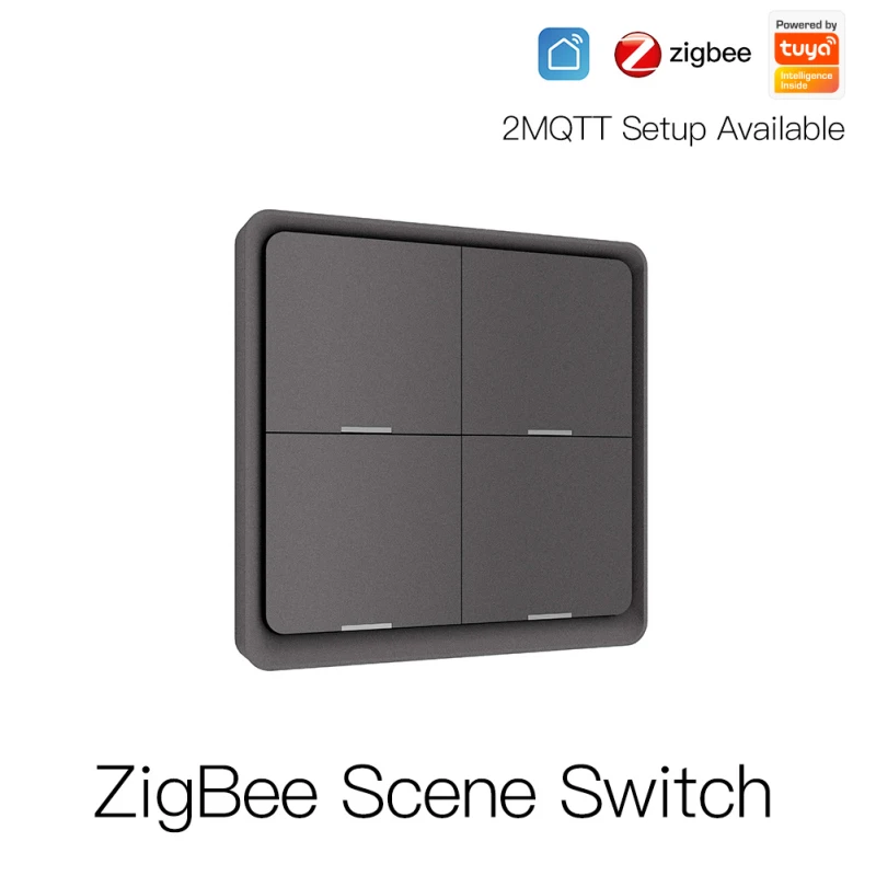 

2021 New 4 Gang Tuya ZigBee Wireless 12 Scene Switch Push Button Controller Battery Powered Automation Scenario For Tuya Devices