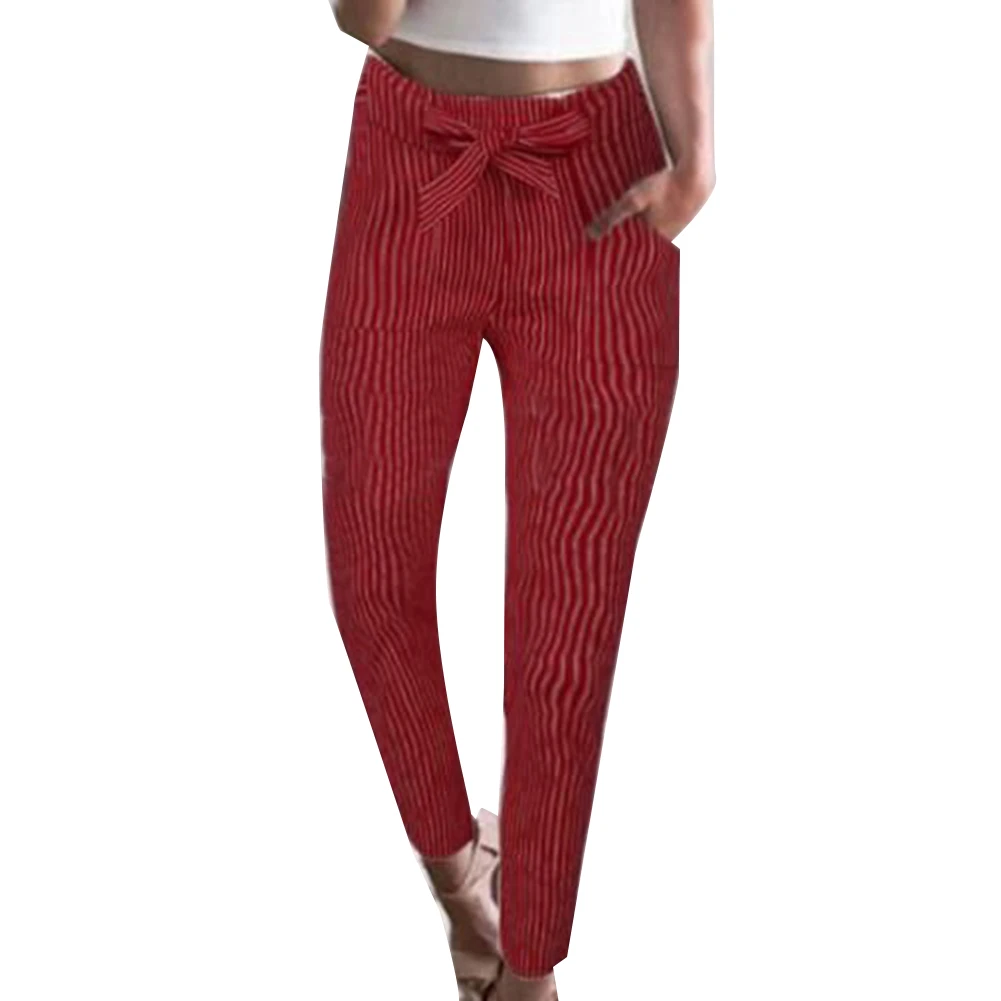 Брюки Женские однотонные с высокой талией в полоску воланами | Женская одежда