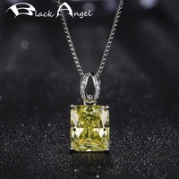 black angel luxury square citrine 925 silver pink topaz gemstone pendant necklace for women wedding jewelry wholesale gift