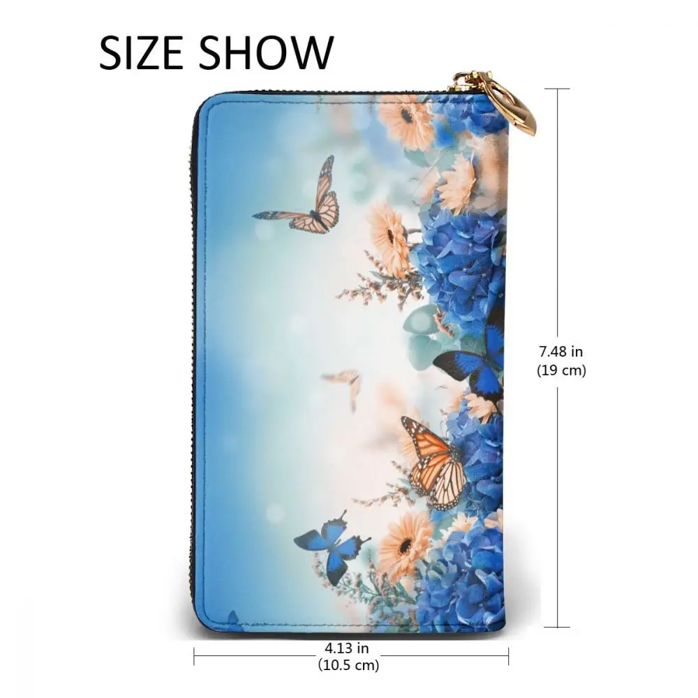 

Long Clutch Wallet Hydrangeas Daisies Yellow Blue Large Capacity Leather Purse Zipper Pocket Card Holder for Woman Man