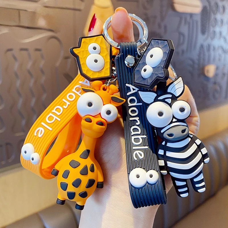 

Cartoon Animal Key Chain PVC Zebra Giraffe Funny Toy Keychain Car Giraffe Animal Key Ring Holder Party Gifts For Children Bag