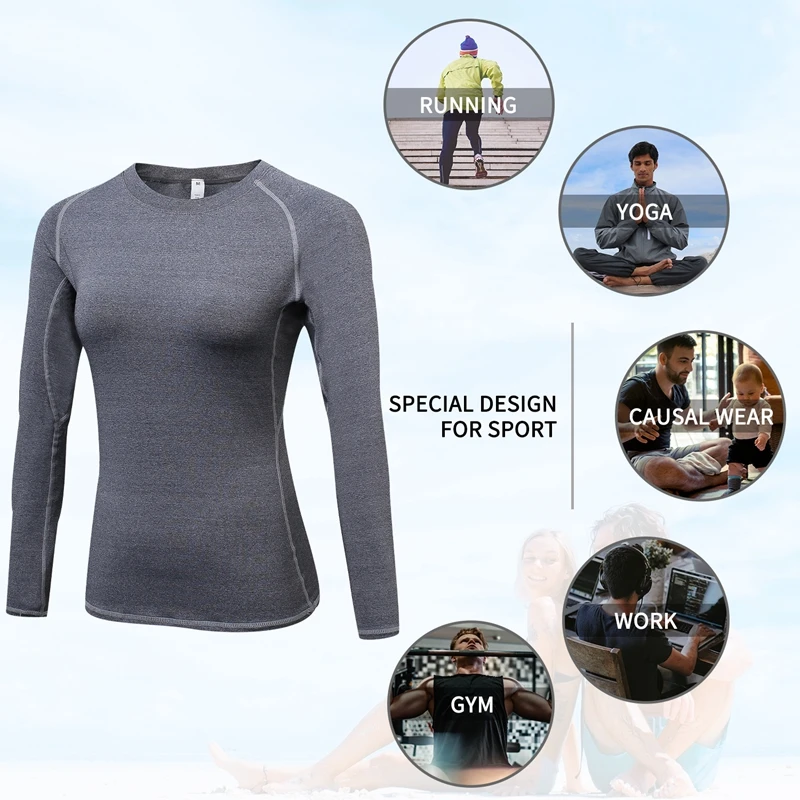 Elastic Long Sleeve T-shirts Women Yoga Gym Compression Tights Sportswear Fitness Quick Dry Running Tops Body Shaper Tee Shirts