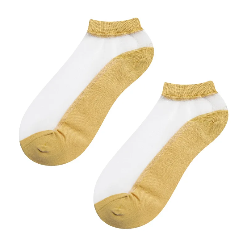 

3 pairsSocks Women's Socks Cotton Bottom Spun Glass Crystal Socks Transparent Ankle Socks Summer Thin Solid Color Stockings