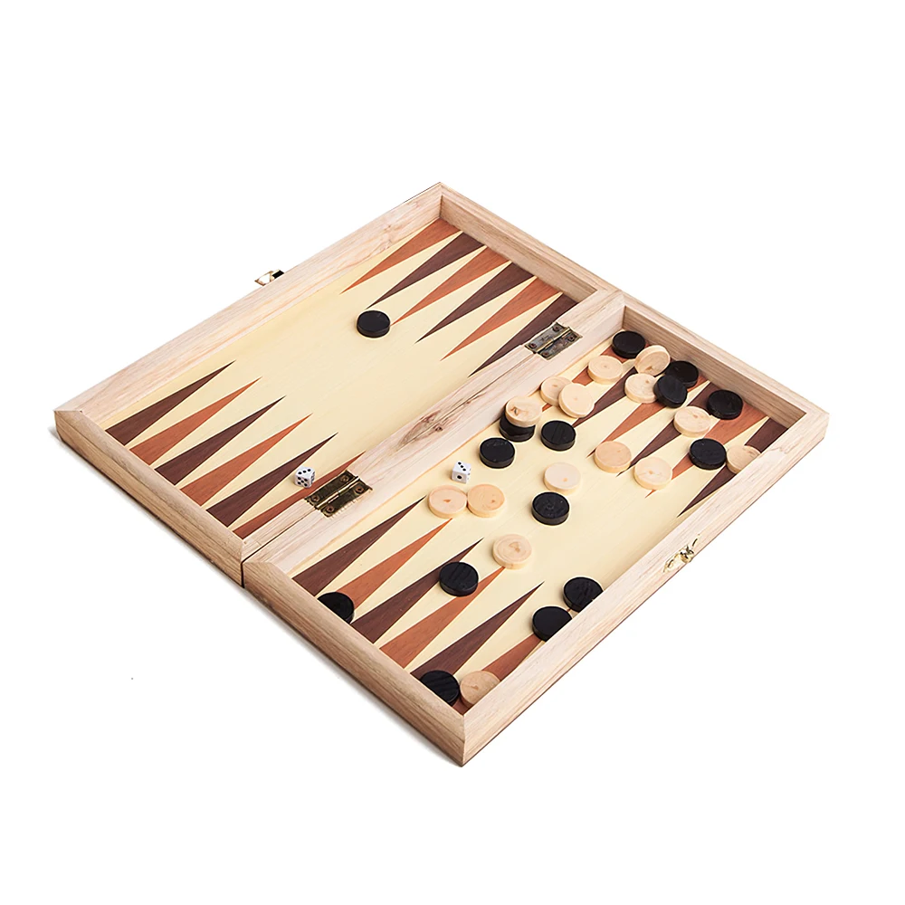 

Funny Game 3 IN 1 Folding Wooden International Chess Checkers Set Chessmen Collection Portable Board Game