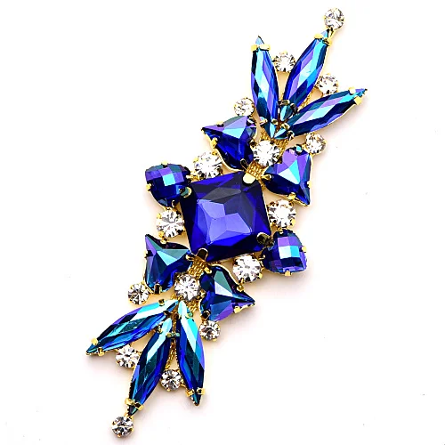 Sapphire AB Красочные Стразы 10,3x4 см, аппликация в виде лошадиного глаза, стрекозы, медаль со стразами для украшения свадебного платья B1327 - Цвет: Sapphire AB